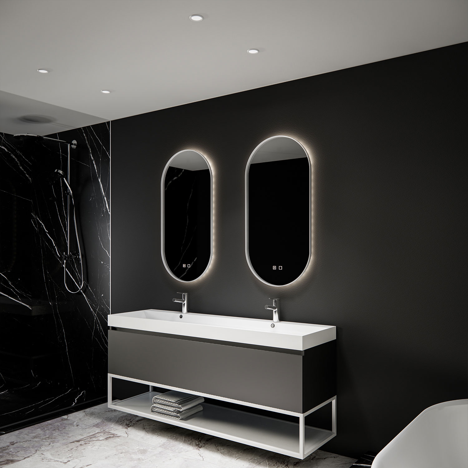 Spiegel BWS Thyreos 50x100cm Ovaal Met Rand Mat Goud LED Verlichting & Geintegreerde Spiegelverwarming
