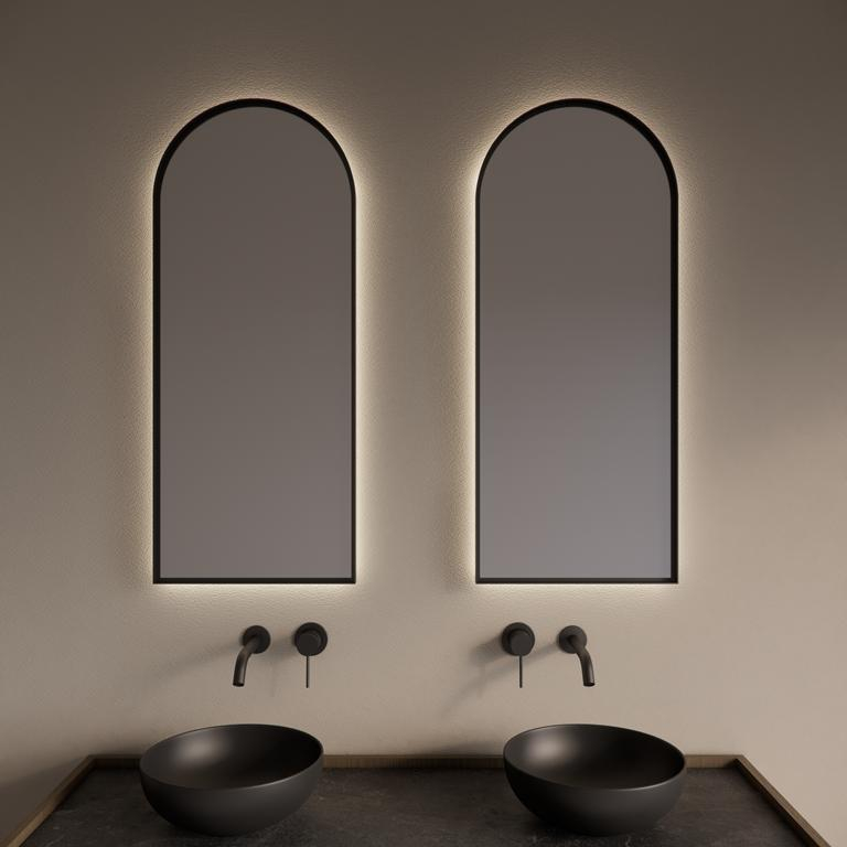 Gliss Design Spiegel  Delta met Indirecte LED Verlichting en Verwarming 40x100cm Mat Zwart