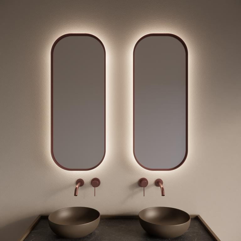 Gliss Design Spiegel  Plato met Indirecte LED Verlichting en Verwarming 50x100cm Koper Rose