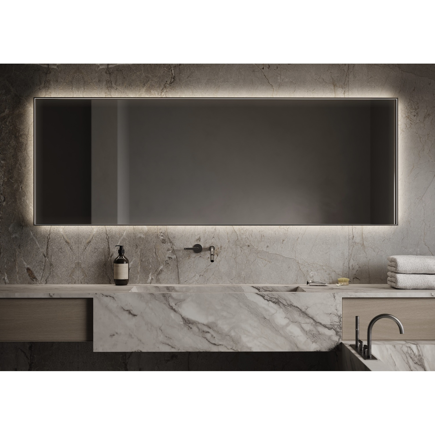 Spiegel Martens & Meijer Libannon 160x70 Cm Geintegreerde Ledverlichting Rondom Spiegelverwarming Geborsteld Koper