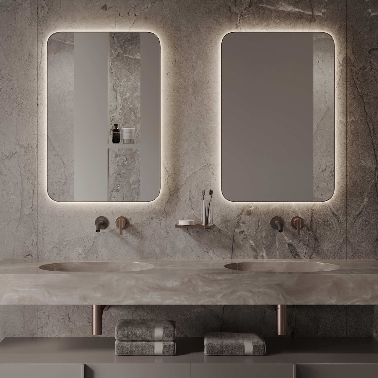 Spiegel Martens & Meijer Vegas 45x90 Cm Met Indirecte Verlichting En Spiegelverwarming Geborsteld Messing