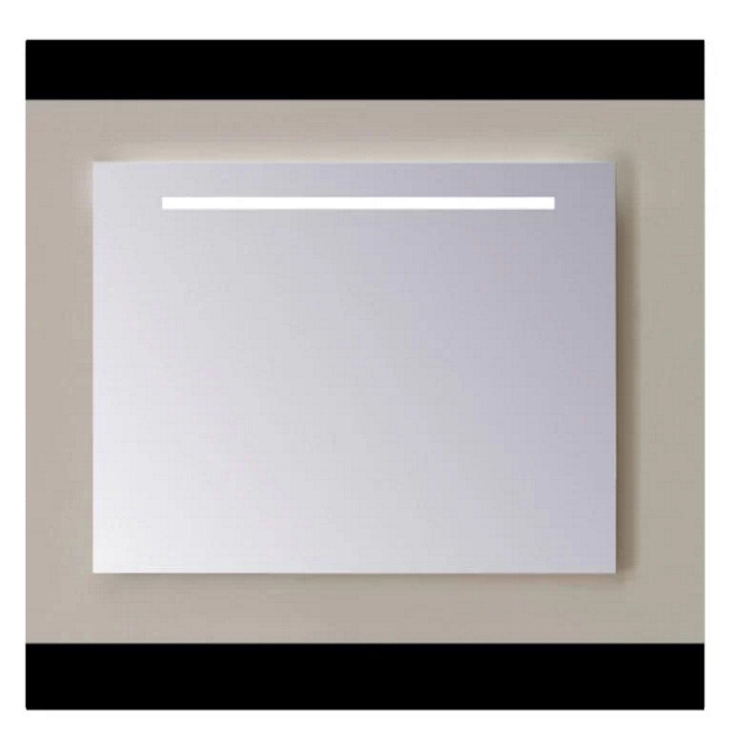Spiegel Sanicare Q-Mirrors 70x60 cm PP-Geslepen Vierkant Met Boven & Onder Gezandstraalde Strook LED Warm White incl. ophangmateriaal Zonder Schakelaar