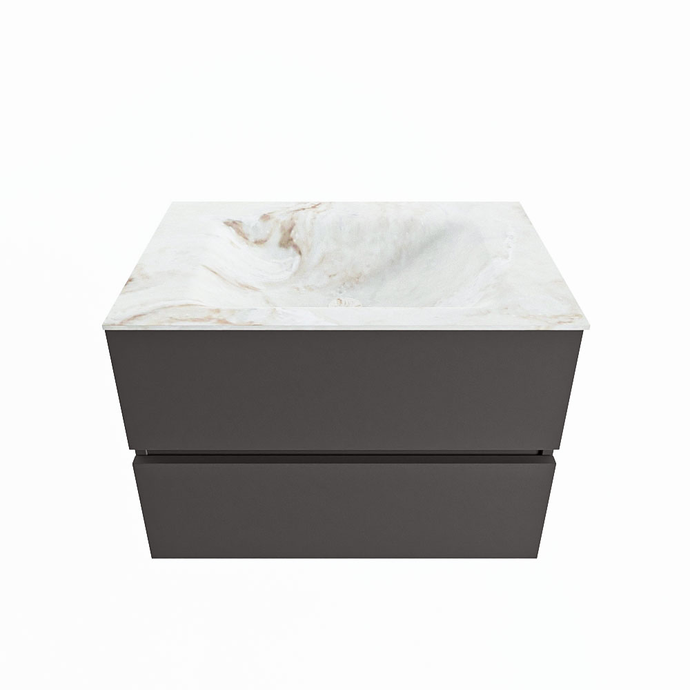 MONDIAZ VICA-DLUX 70cm badmeubel onderkast Dark grey 2 lades. Inbouw wastafel CLOUD midden zonder kraangat, kleur Frappe.