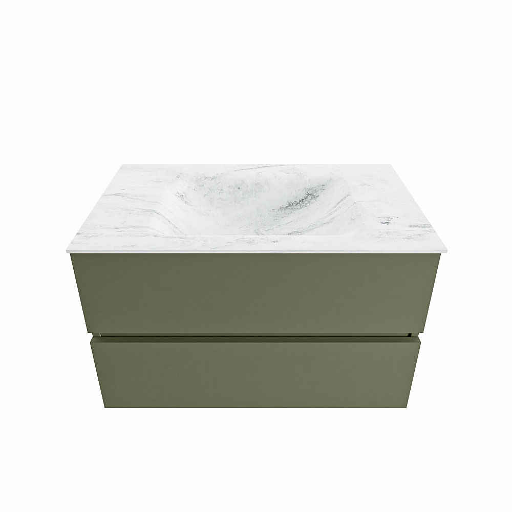 MONDIAZ VICA-DLUX 80cm badmeubel onderkast Army 2 lades. Inbouw wastafel CLOUD midden zonder kraangat, kleur Opalo. afbeelding