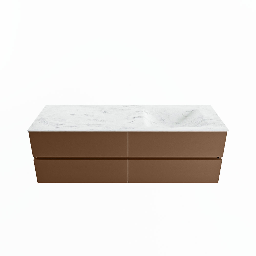 MONDIAZ VICA-DLUX 150cm badmeubel onderkast Rust 4 lades. Inbouw wastafel CLOUD rechts 1 kraangat, kleur Opalo.