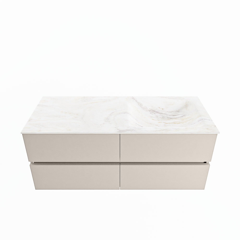 MONDIAZ VICA-DLUX 120cm badmeubel onderkast Linen 4 lades. Inbouw wastafel CLOUD rechts zonder kraangat, kleur Ostra.