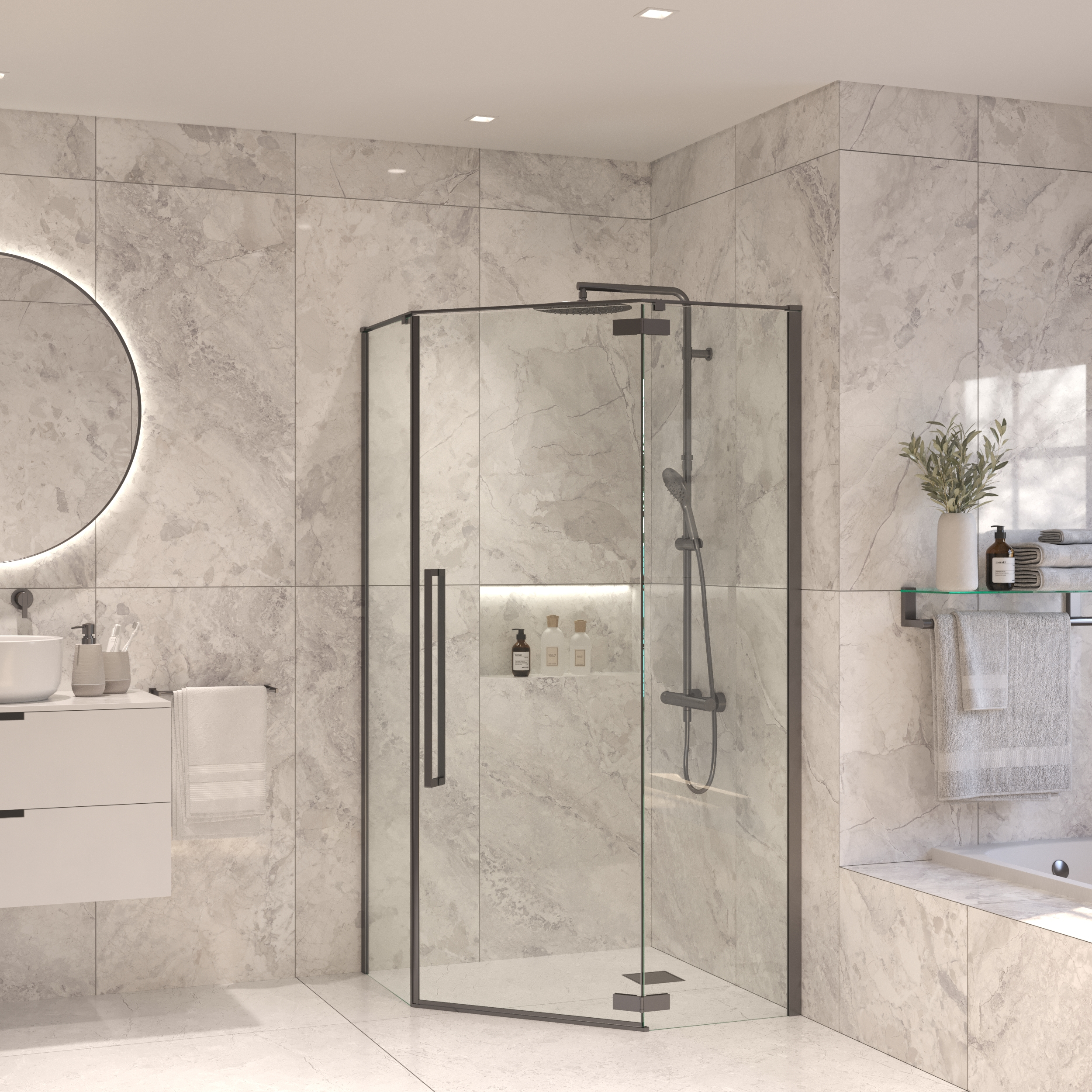 Sanivo Vijfhoekige Douchecabine  Vigo 90x90x200 cm Gunmetal