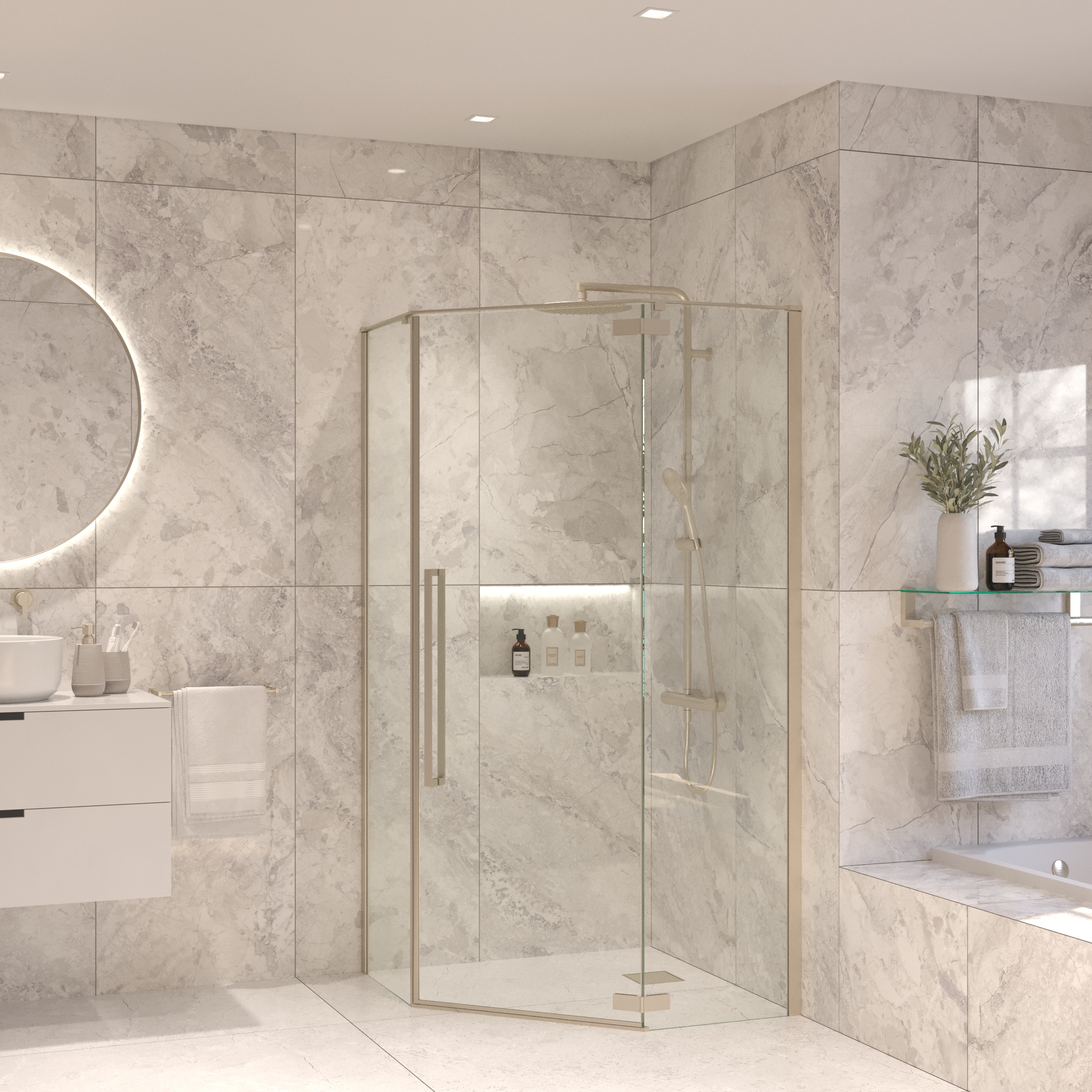 Sanivo Vijfhoekige Douchecabine  Vigo 90x90x200 cm RVS Look