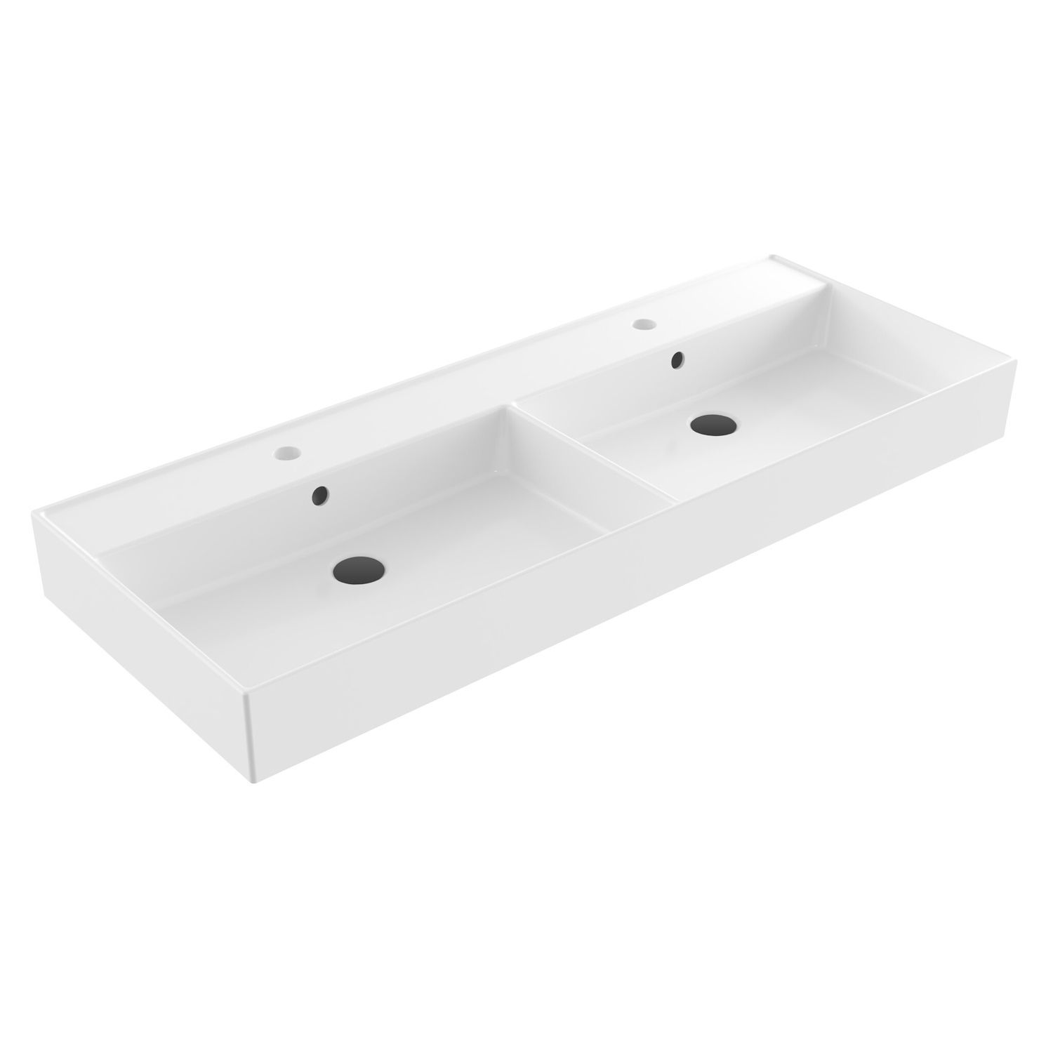 Wastafel Sanilux Edge Keramiek 120 Dubbele Wasbak 2 Kraangaten Glans Wit