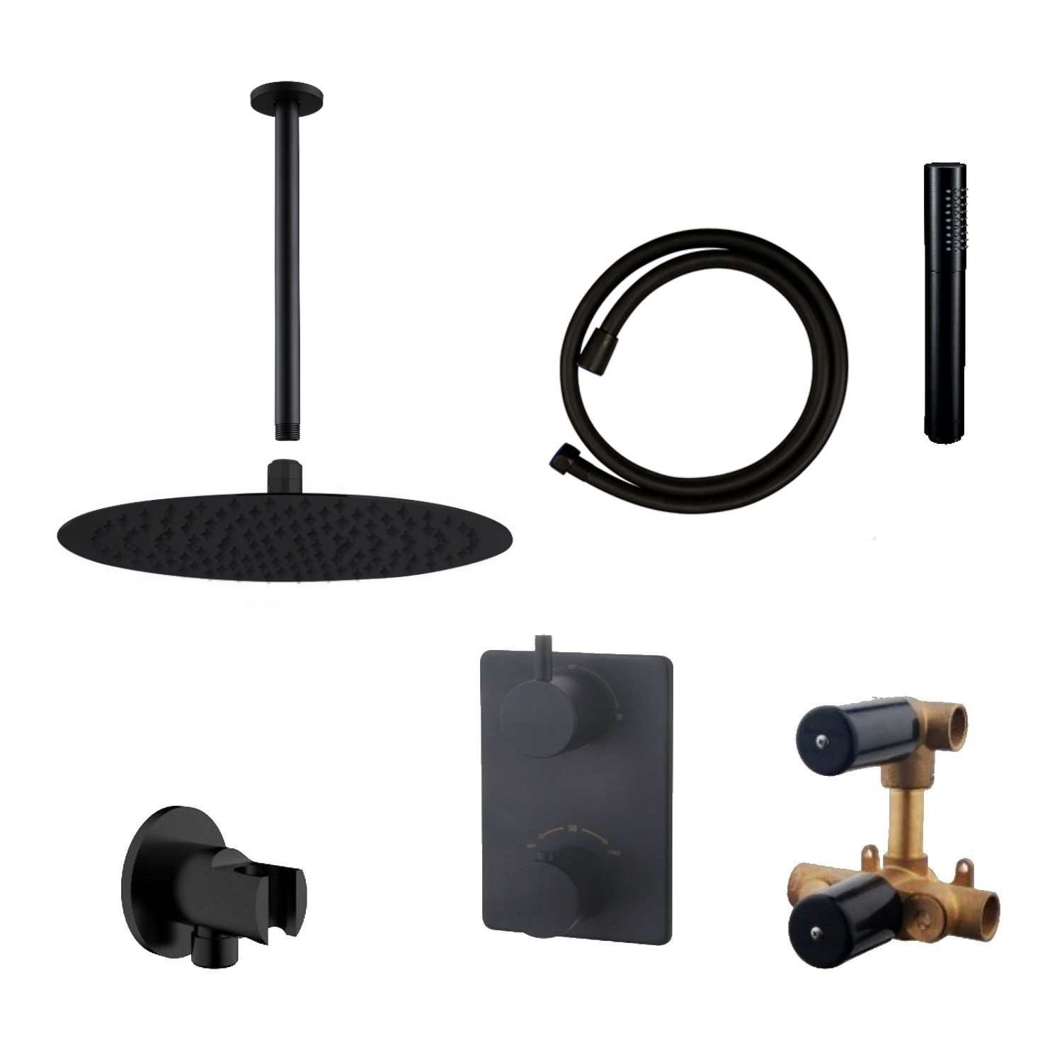 Wiesbaden Inbouw Regendouche Set 06 Caral Rechthoek Plafonduitloop Mat Zwart product afbeelding