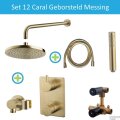 Wiesbaden Inbouw Regendouche Set 12 Caral Rechthoek Muuruitloop Geborsteld Messing