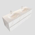 Badkamermeubel BWS Valencia Carrara Mat 150 cm Solid Surface Wastafel Dubbel (2 kraangaten, 4 lades)