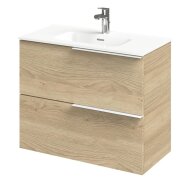 Meubelset Tiger Pocket 80 cm Met 2 Lades Naturel Eik Incl Calpe Wastafel Hoogglans Wit