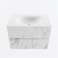 MONDIAZ VICA 70cm badmeubel onderkast Carrara 2 lades. Wastafel MOON midden 1 kraangat, kleur Talc.