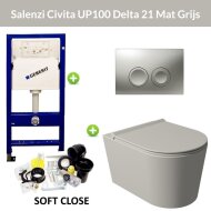 Geberit UP100 Toiletset Wandcloset Salenzi Civita Mat Grijs met Delta 21 Drukplaat