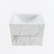 MONDIAZ VICA 60cm badmeubel onderkast Carrara 2 lades. Wastafel CLOUD midden 1 kraangat, kleur Talc.