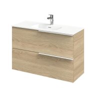 Meubelset Tiger Pocket 100 cm Met 2 Lades Naturel Eik Incl Calpe Wastafel Hoogglans Wit