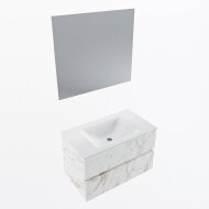 MONDIAZ VICA 80cm badmeubel onderkast Carrara 2 lades. Wastafel CLOUD midden 1 kraangat, kleur Talc met spiegel LED.