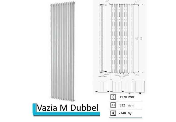 Designradiator Vazia M Dubbel 1970 x 532 mm Wit Structuur