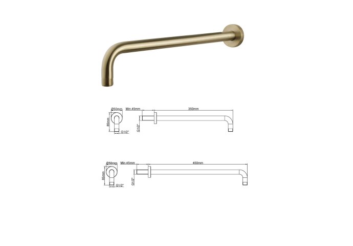 Wiesbaden Inbouw Regendouche Set 12 Caral Rechthoek Muuruitloop Geborsteld Messing