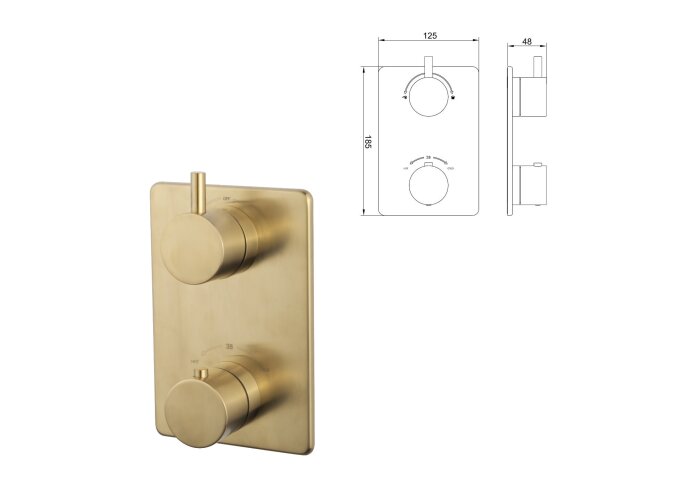 Wiesbaden Inbouw Regendouche Set 12 Caral Rechthoek Muuruitloop Geborsteld Messing