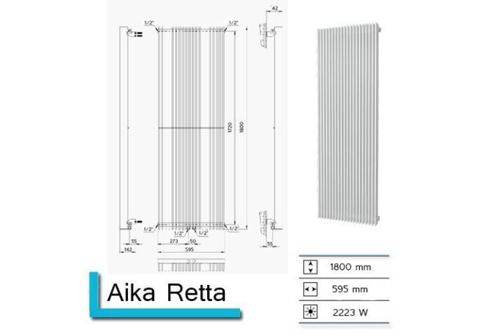 Handdoekradiator Aika Retta 1800 x 595 mm Zilver Metallic