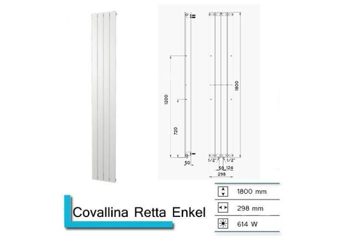 Handdoekradiator Covallina Retta Enkel 1800 x 298 mm Mat Wit