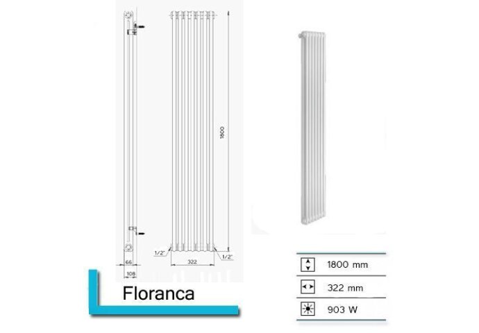 Designradiator Plieger Florence 903 Watt Zijaansluiting 180x32,2 cm Pergamon