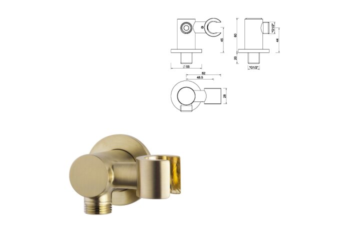 Wiesbaden Inbouw Regendouche Set 12 Caral Rechthoek Muuruitloop Geborsteld Messing