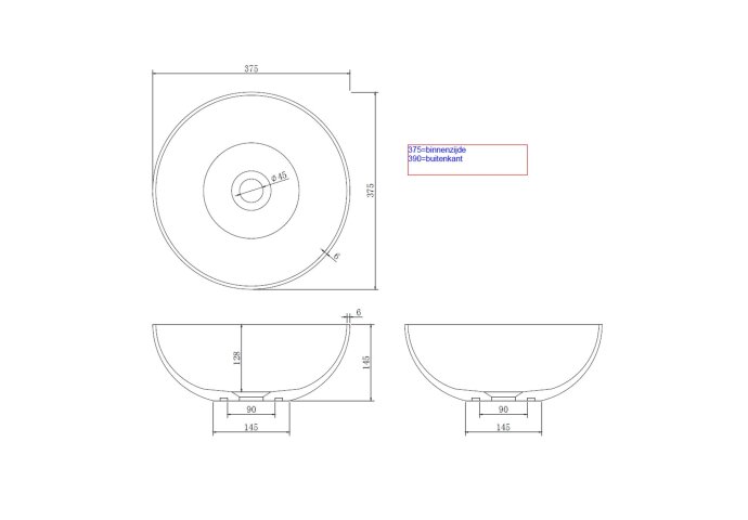 Waskom Njoy Solidthin Rond 39 cm Solid Surface Mat Wit