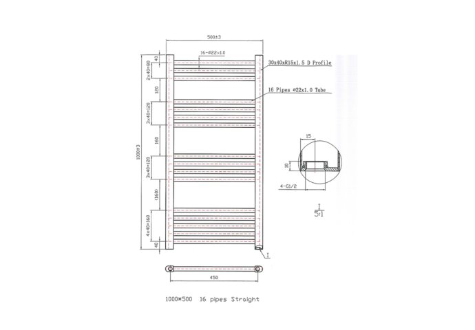 Designradiator Boss & Wessing Vertico Multirail 100x50 cm Chroom Zij-Onderaansluiting