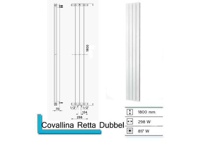 Designradiator Covallina Retta Dubbel 1800 x 298 mm Black Graphite